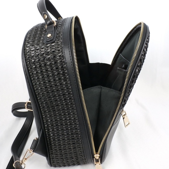 BEBE black woven leather backpack NWT
